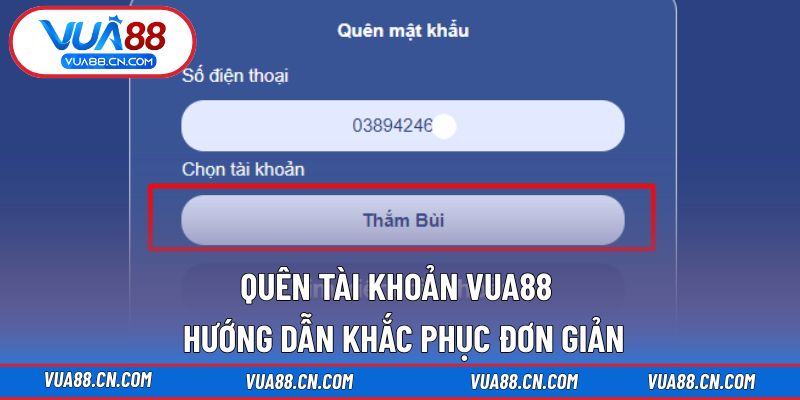 Quên Tài Khoản VUA88 - Hướng Dẫn KHắc Phục Đơn Giản Quên Tài KHoản VUA88